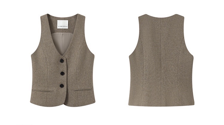 Early Spring Commuter Style Kochi Wool Blend Women's Straight Suit, Vest, Slit Skirt Three-piece Set