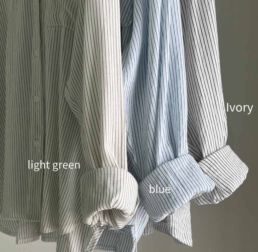 [24/7]The Timeless Classic Striped Shirt, Available In Ivory, Light Green And Blue Stripes