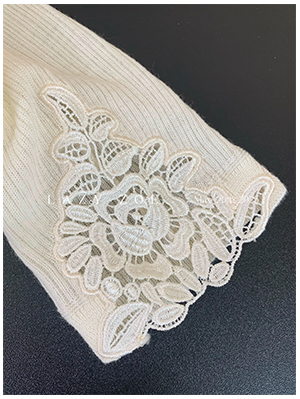 Lace V-neck, Embroidered Short-sleeved Knit Top