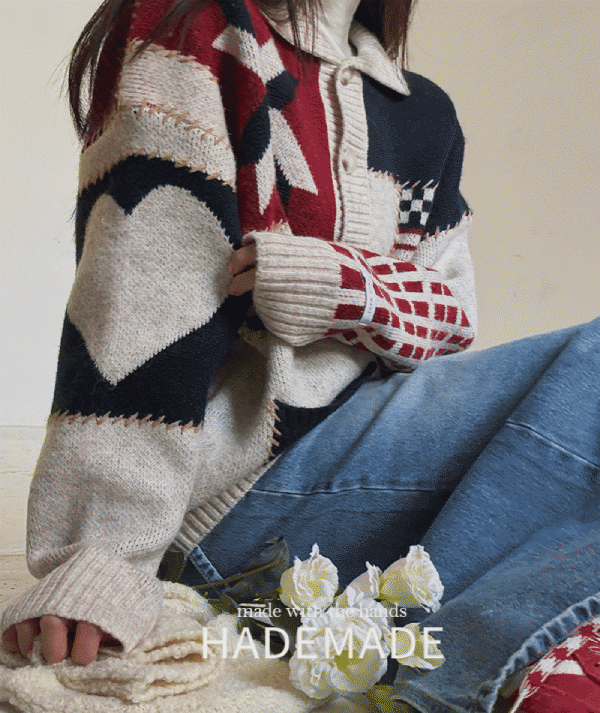 Vintage Wool Jacquard Handmade Cardigan