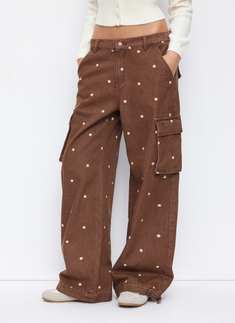 Loose Polka Dot Low-rise Wide-leg Cargo Jeans