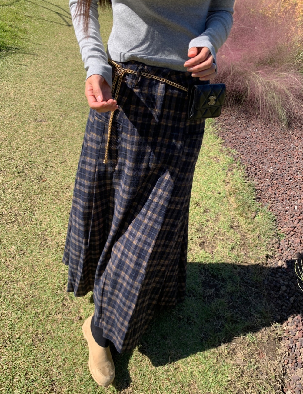 Thick Striped Plaid Pleated Heavy Long Skirt For Fall/Winter