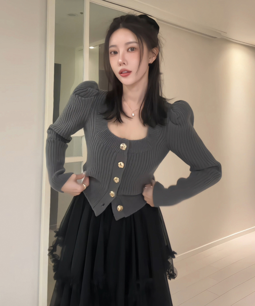 Ribbed Square Neck Knit Sweater