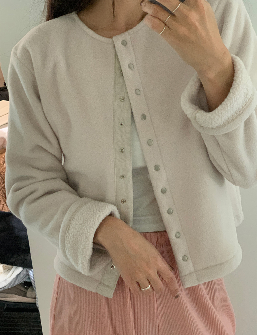 Lightweight And Warm, Fleece-lined Button-down Cardigan