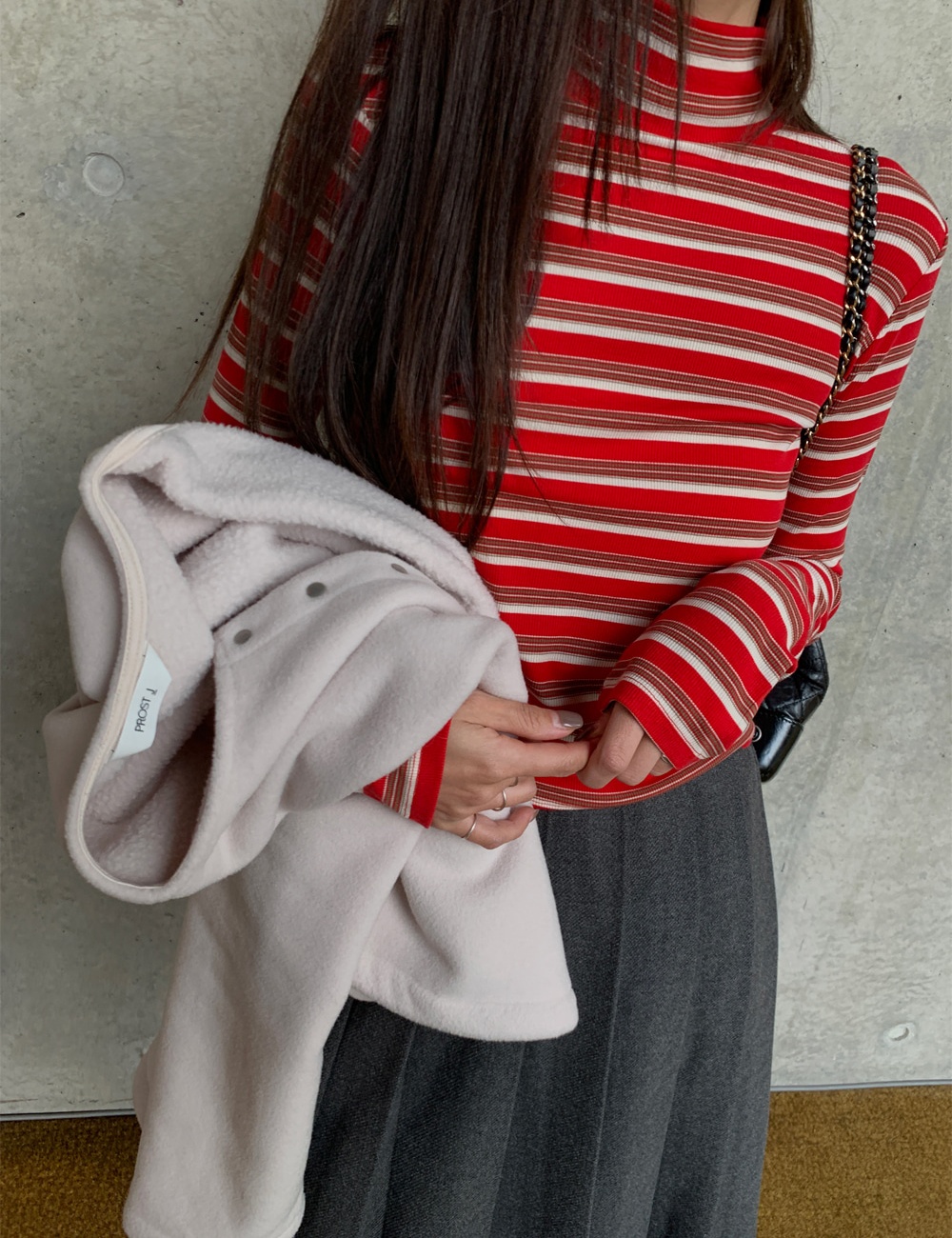 High-neck Striped Long-sleeved T-shirt