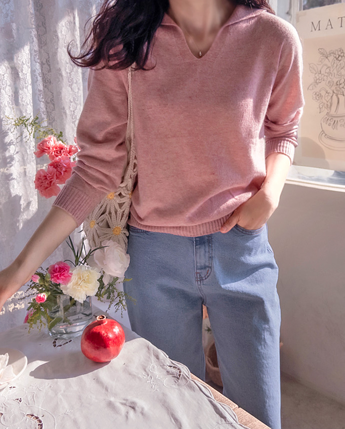 Sailor-style Neckline, Soft Wool Knit Sweater.