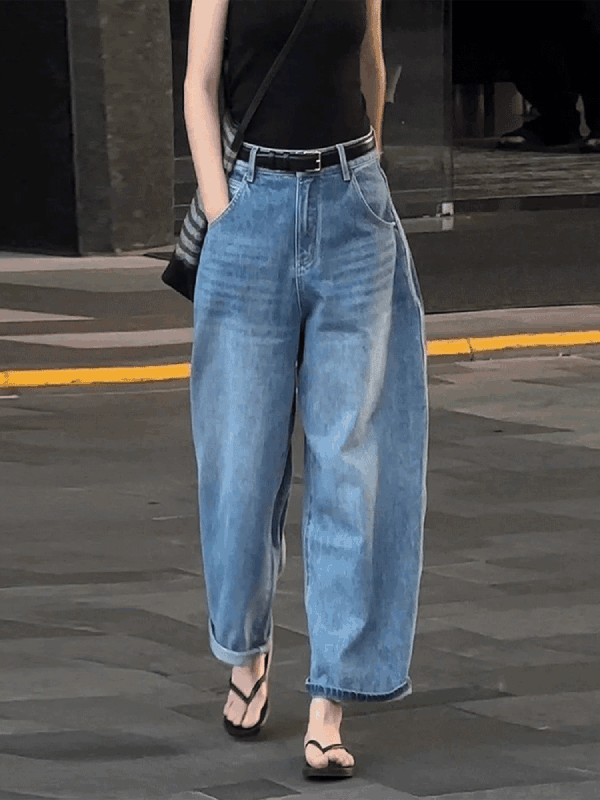 세련된 와이드 레그 크롭 데님 팬츠